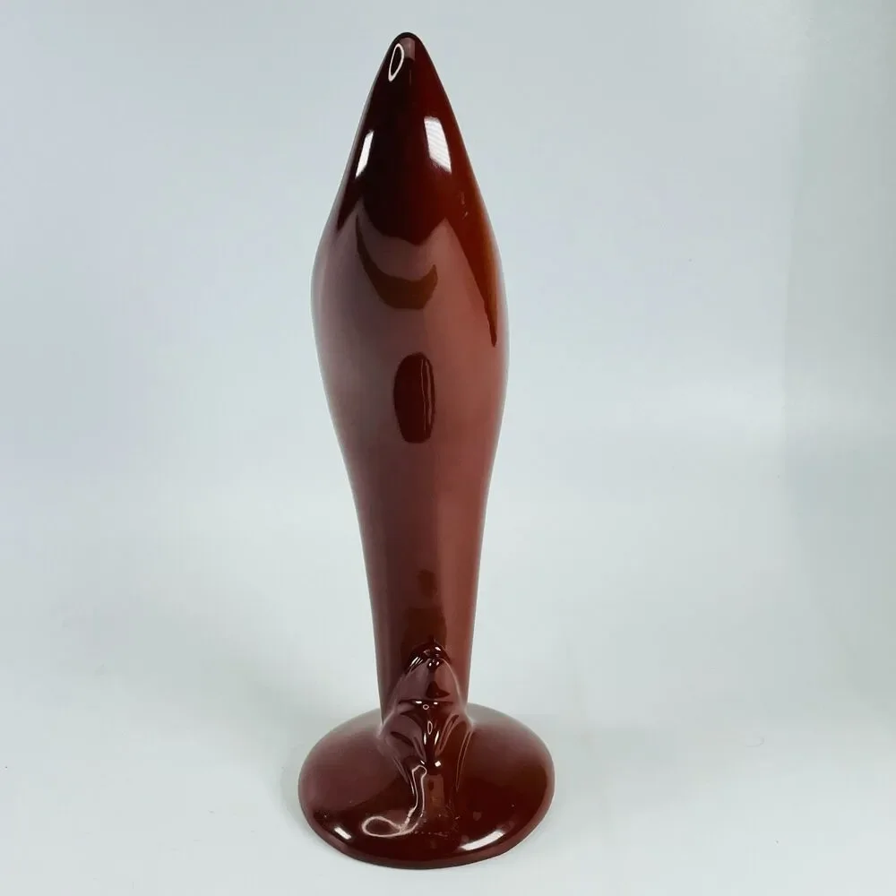 Vtg MCM Bird of Paradise Art Pottery Freeform Vase Brown Green 9